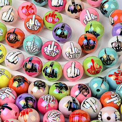 Iridescent Middle Finger Acrylic Beads for Beadable Pens, Sassy Fuck You Logo Round Beads, Edgy Adult Humor Spacer Beads for Keychain DIY Crafts
