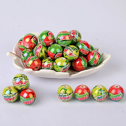 Mountain Dew Inspired Acrylic Beads for Beadable Pens, Cute Neon Green Soda Logo Round Beads, Beverage Lover Gift Spacer Beads for Keychain DIY Crafts