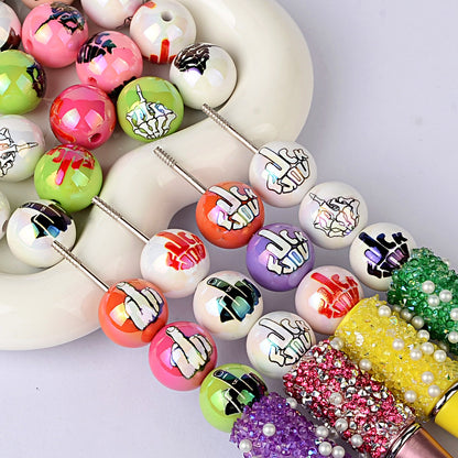 Iridescent Middle Finger Acrylic Beads for Beadable Pens, Sassy Fuck You Logo Round Beads, Edgy Adult Humor Spacer Beads for Keychain DIY Crafts