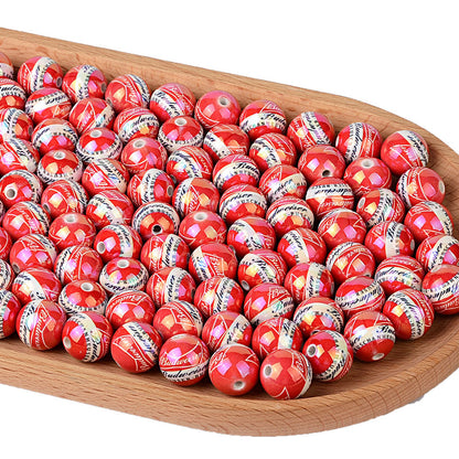 Iridescent Budweiser Inspired Acrylic Beads for Beadable Pens, Cute Red Beer Brand Round Beads, Beverage Lover Gift Spacer Beads for Keychain DIY Crafts