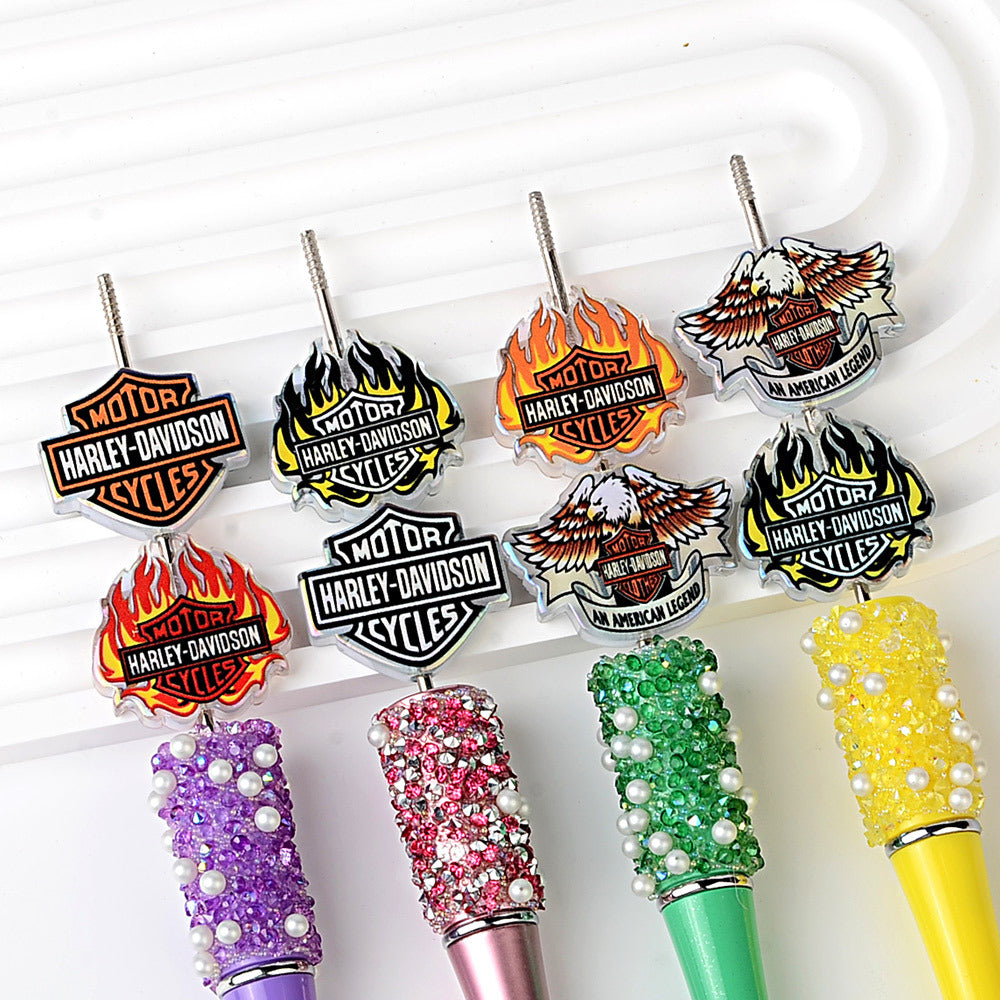 Biker Motorcycle Logo Acrylic Focal Beads, Flame & Eagle Large Hole Loose Beads for Beadable Pens, Keychains & DIY Jewelry Making