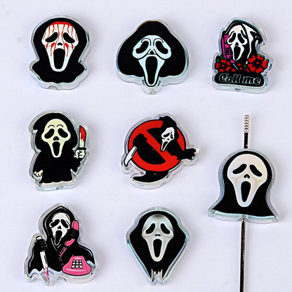Scream Ghostface Acrylic Focal Beads, Scary Horror Movie Large Hole Loose Beads for Beadable Pens, Keychains & DIY Jewelry Making