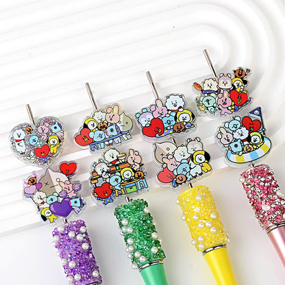 Cute BT21 Cartoon Focal Beads, Kawaii Kpop Group Acrylic Loose Beads with Large Hole for Beadable Pens, Keychains & DIY Jewelry Making
