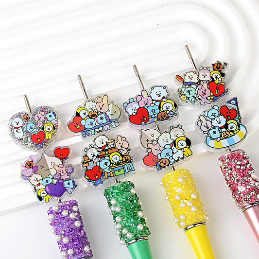 Cute BT21 Cartoon Focal Beads, Kawaii Kpop Group Acrylic Loose Beads with Large Hole for Beadable Pens, Keychains & DIY Jewelry Making