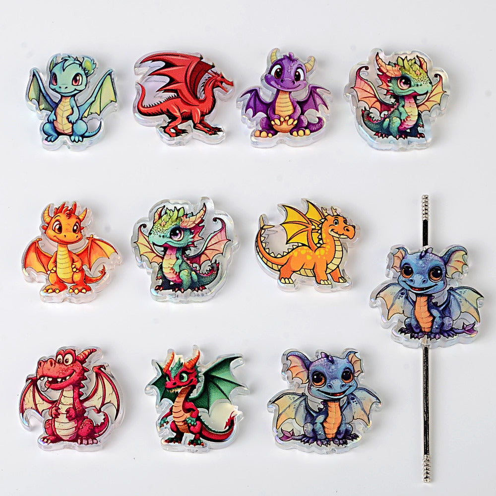 Cute Cartoon Baby Dragon Acrylic Focal Beads, Kawaii Dinosaur Loose Spacer Beads with Large Hole for Beadable Pens, Keychains & DIY Jewelry Making