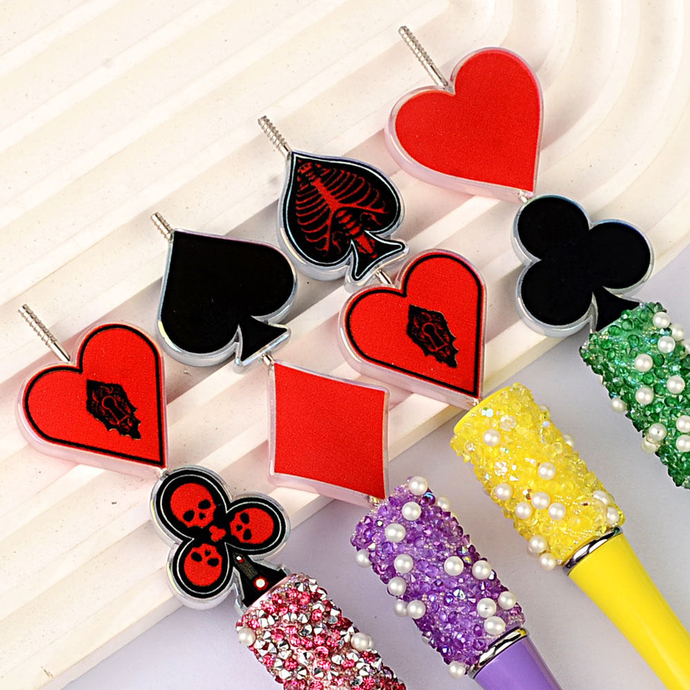 Gothic Poker Suits Acrylic Focal Beads, Skeleton Skull Playing Card Loose Beads with Large Hole for Beadable Pens, Keychains & DIY Jewelry Making