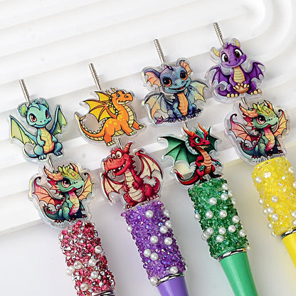 Cute Cartoon Baby Dragon Acrylic Focal Beads, Kawaii Dinosaur Loose Spacer Beads with Large Hole for Beadable Pens, Keychains & DIY Jewelry Making