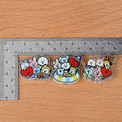 Cute BT21 Cartoon Focal Beads, Kawaii Kpop Group Acrylic Loose Beads with Large Hole for Beadable Pens, Keychains & DIY Jewelry Making