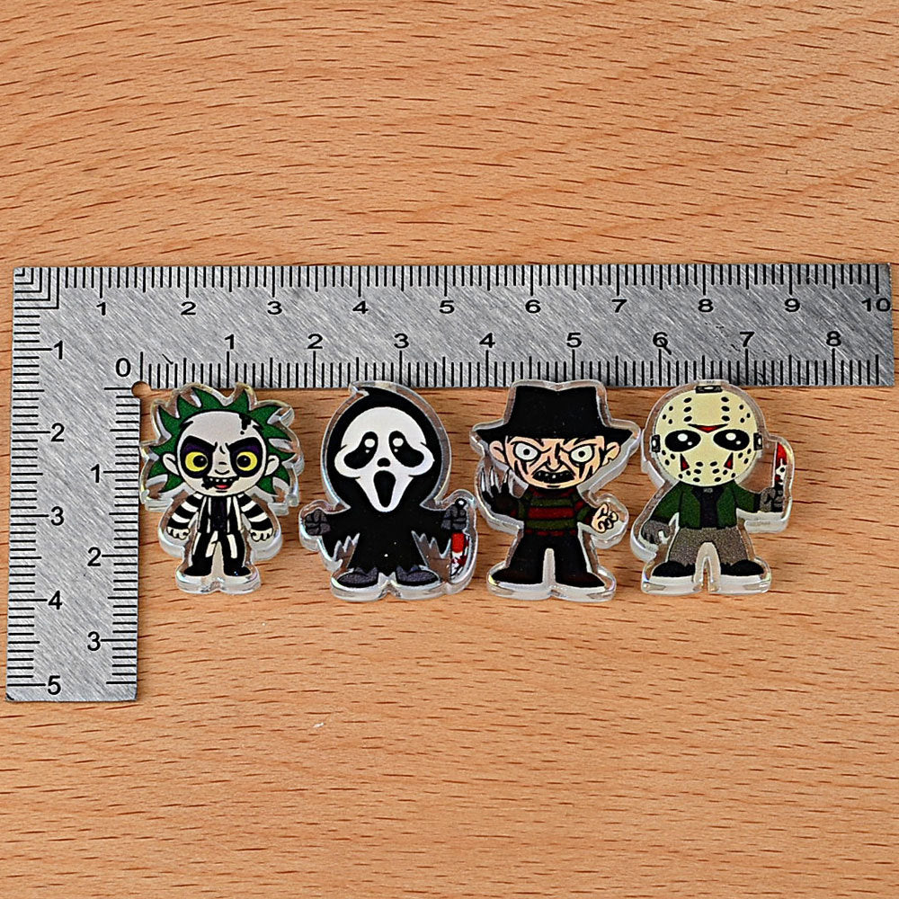 Spooky Horror Movie Chibi Beadable Pen Beads, Classic Villain Characters Focal Beads (saw, Chucky, Pennywise), Large Hole Acrylic Loose Beads for DIY Pens & Wristlets