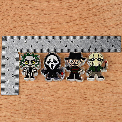 Spooky Horror Movie Chibi Beadable Pen Beads, Classic Villain Characters Focal Beads (saw, Chucky, Pennywise), Large Hole Acrylic Loose Beads for DIY Pens & Wristlets