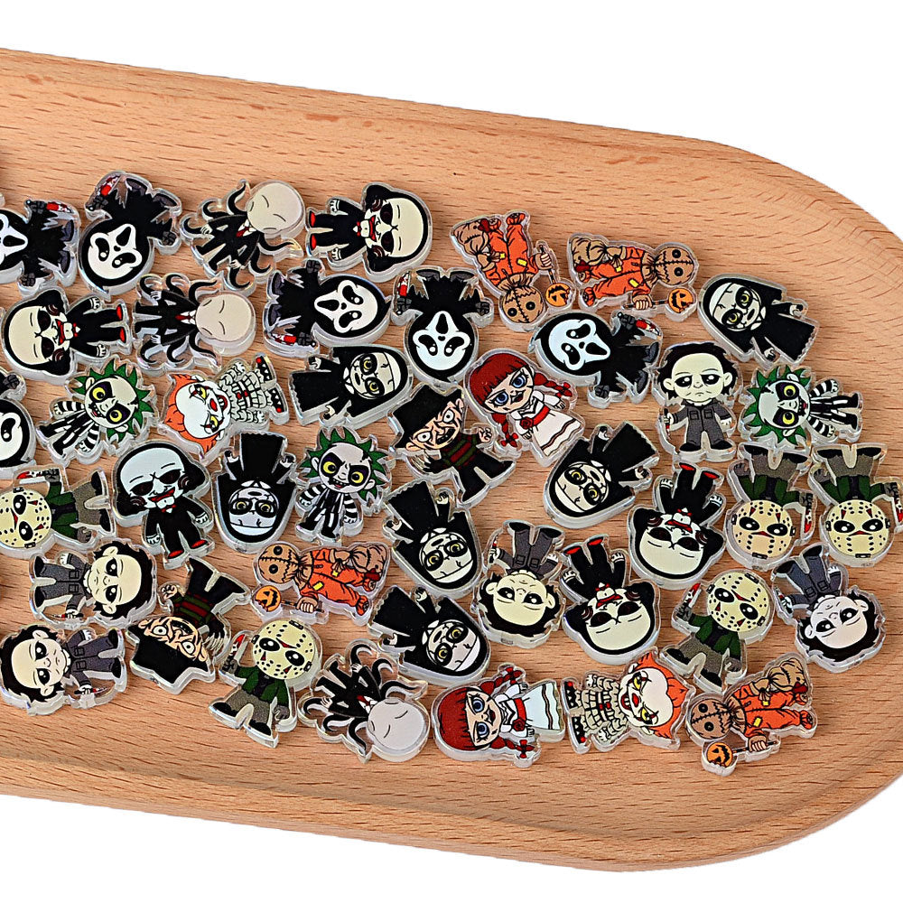 Spooky Horror Movie Chibi Beadable Pen Beads, Classic Villain Characters Focal Beads (saw, Chucky, Pennywise), Large Hole Acrylic Loose Beads for DIY Pens & Wristlets