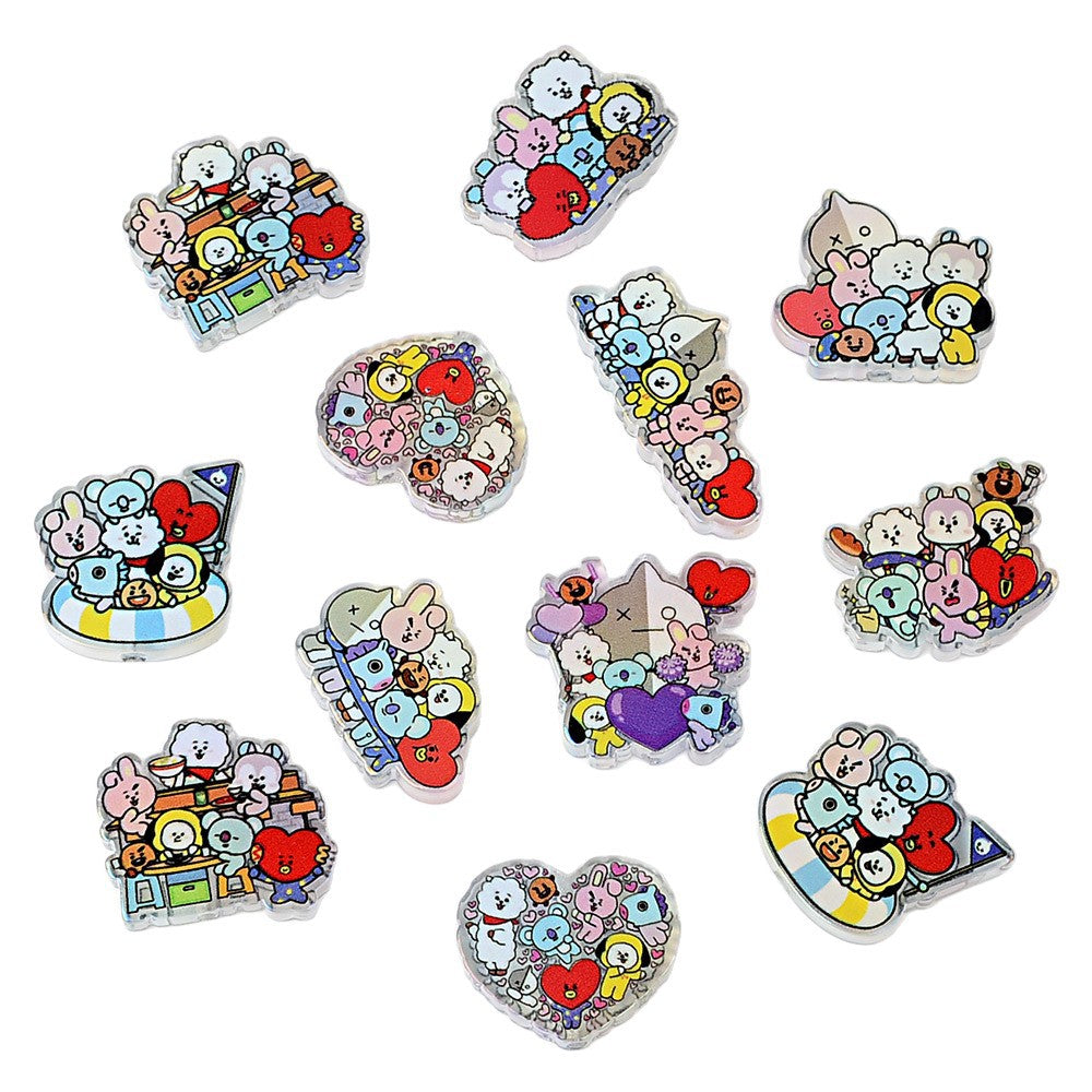 Cute BT21 Cartoon Focal Beads, Kawaii Kpop Group Acrylic Loose Beads with Large Hole for Beadable Pens, Keychains & DIY Jewelry Making