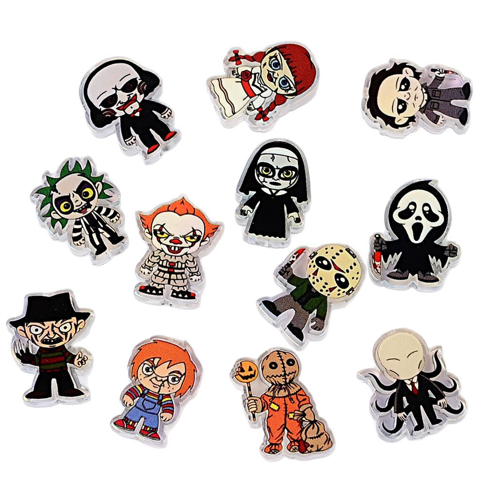 Spooky Horror Movie Chibi Beadable Pen Beads, Classic Villain Characters Focal Beads (saw, Chucky, Pennywise), Large Hole Acrylic Loose Beads for DIY Pens & Wristlets