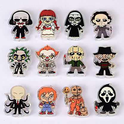 Spooky Horror Movie Chibi Beadable Pen Beads, Classic Villain Characters Focal Beads (saw, Chucky, Pennywise), Large Hole Acrylic Loose Beads for DIY Pens & Wristlets
