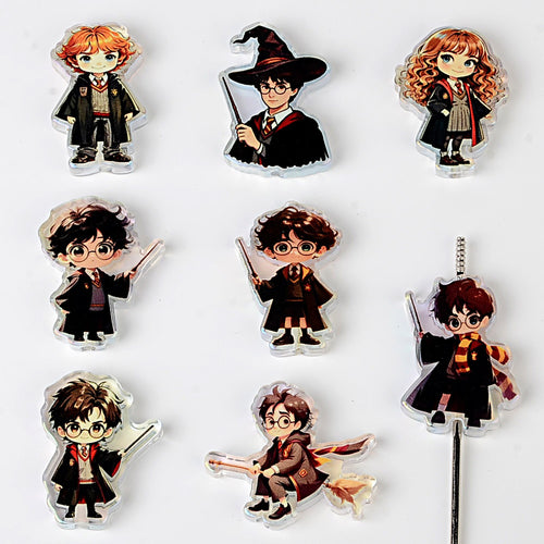 8 Mixed Chibi Wizard Focal Beads - Harry, Ron, Hermione Acrylic Flatback Charms for Custom Pens & Crafting
