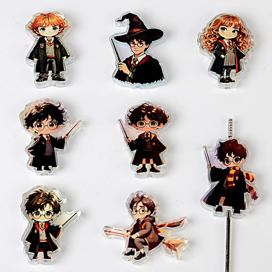 8 Mixed Chibi Wizard Focal Beads - Harry, Ron, Hermione Acrylic Flatback Charms for Custom Pens & Crafting