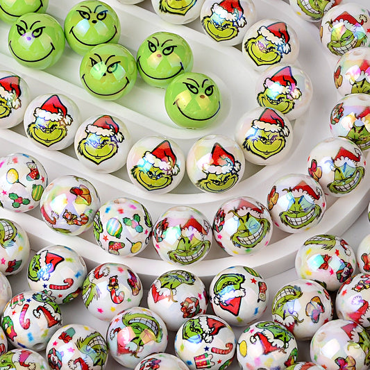 16MM Christmas Green Monster Acrylic Beads - 20mm AB Pearl Round Bubblegum Beads for DIY Beadable Pens, Keychains & Jewelry