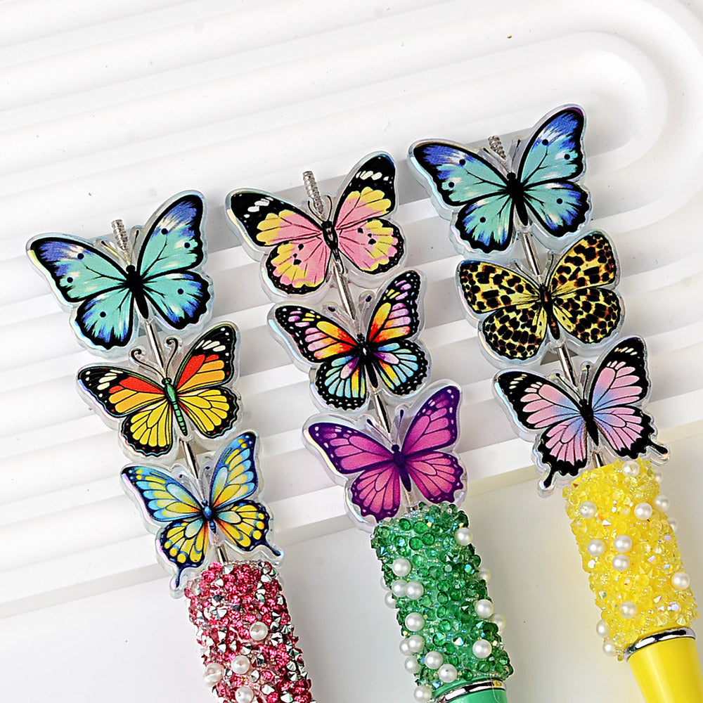 Butterfly Acrylic Focal Beads - Colorful Butterfly Charms Flatback Focal Beads for Beadable Pens, Keychain & DIY Jewelry Making