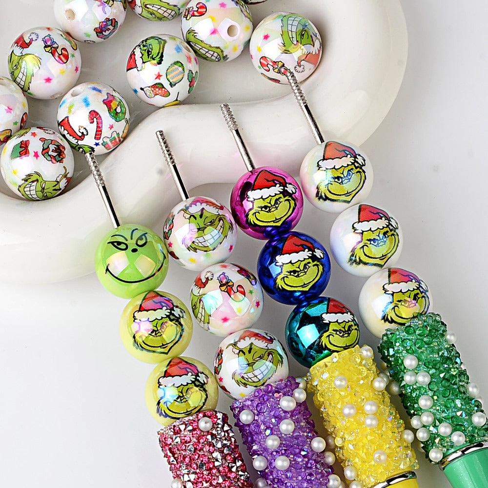 16MM Christmas Green Monster Acrylic Beads - 20mm AB Pearl Round Bubblegum Beads for DIY Beadable Pens, Keychains & Jewelry