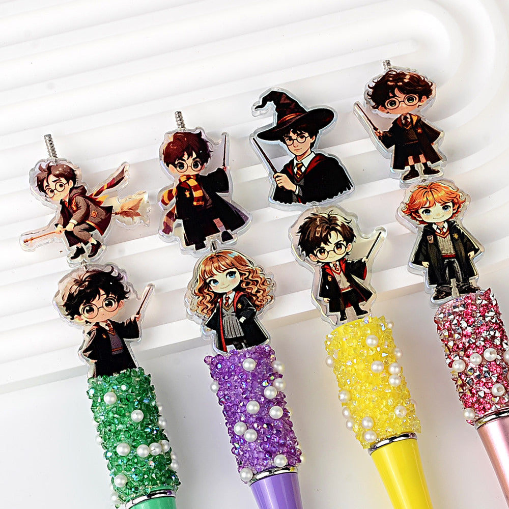 8 Mixed Chibi Wizard Focal Beads - Harry, Ron, Hermione Acrylic Flatback Charms for Custom Pens & Crafting