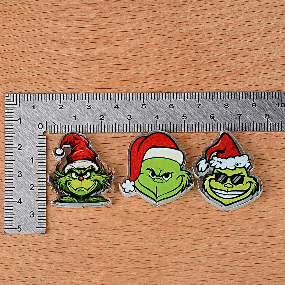 Christmas Green Monster Focal Charms - Cute Holiday Grinch Acrylic Focal Beads for Beadable Pens, Keychains & DIY Crafts