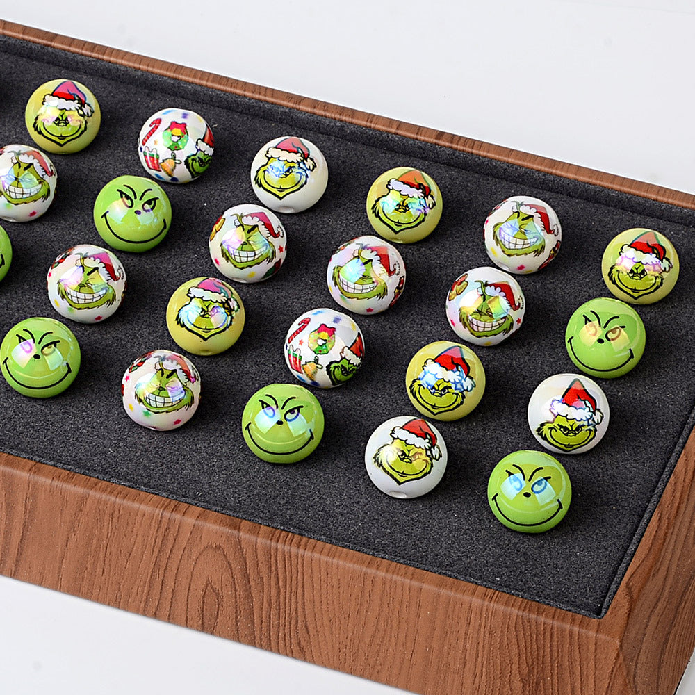 16MM Christmas Green Monster Acrylic Beads - 20mm AB Pearl Round Bubblegum Beads for DIY Beadable Pens, Keychains & Jewelry