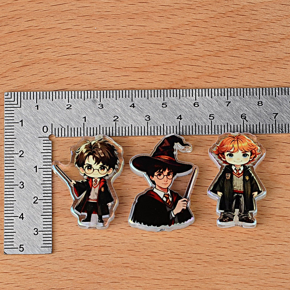 8 Mixed Chibi Wizard Focal Beads - Harry, Ron, Hermione Acrylic Flatback Charms for Custom Pens & Crafting