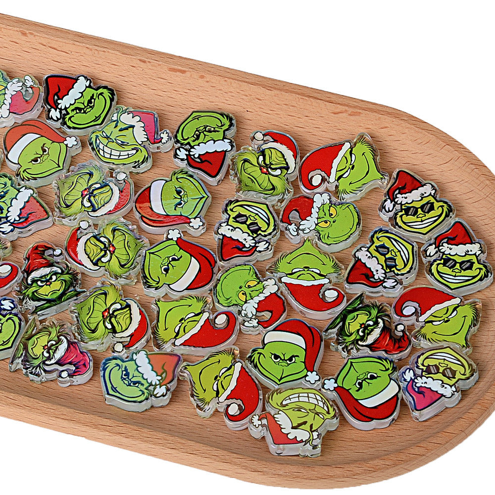 Christmas Green Monster Focal Charms - Cute Holiday Grinch Acrylic Focal Beads for Beadable Pens, Keychains & DIY Crafts