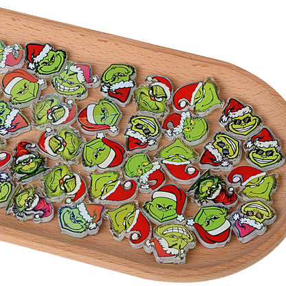 Christmas Green Monster Focal Charms - Cute Holiday Grinch Acrylic Focal Beads for Beadable Pens, Keychains & DIY Crafts