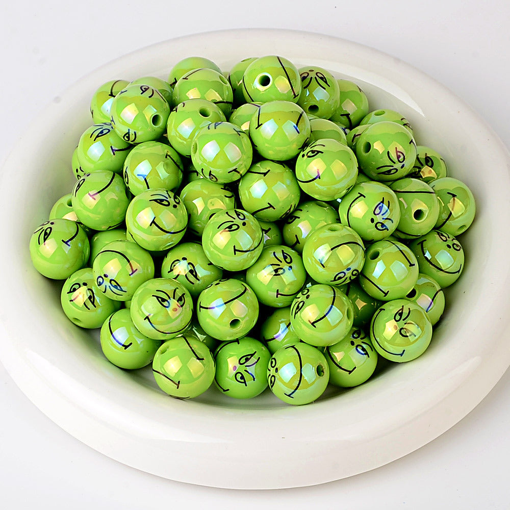 16MM Christmas Green Monster Acrylic Beads - 20mm AB Pearl Round Bubblegum Beads for DIY Beadable Pens, Keychains & Jewelry