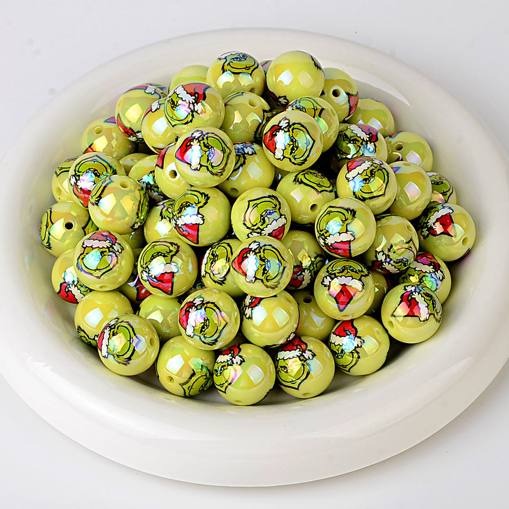 16MM Christmas Green Monster Acrylic Beads - 20mm AB Pearl Round Bubblegum Beads for DIY Beadable Pens, Keychains & Jewelry