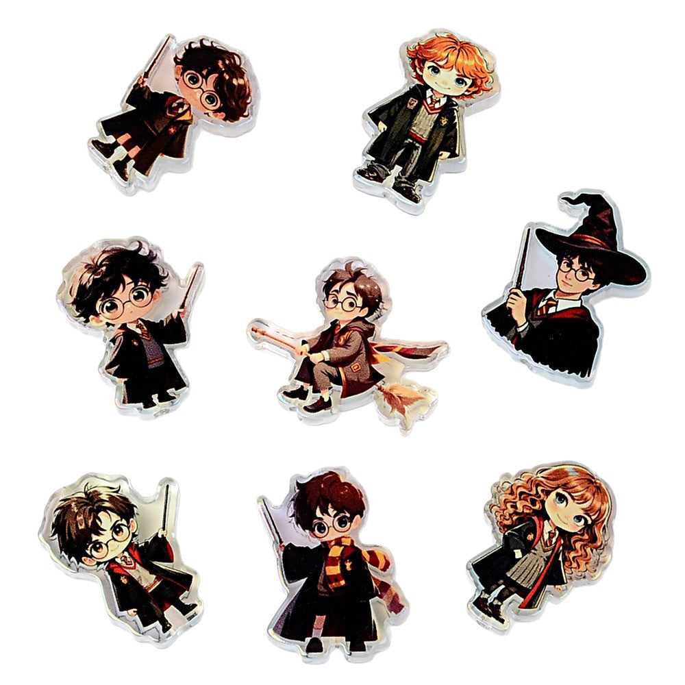 8 Mixed Chibi Wizard Focal Beads - Harry, Ron, Hermione Acrylic Flatback Charms for Custom Pens & Crafting