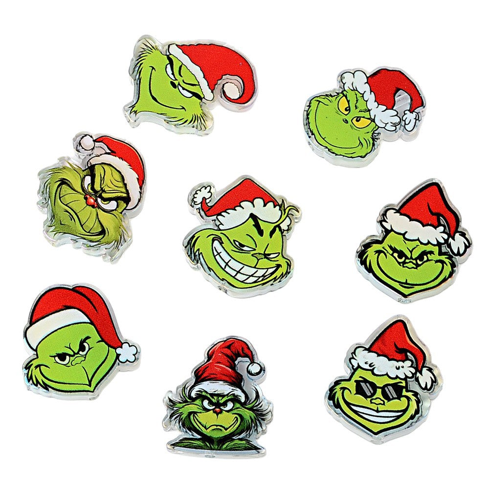 Christmas Green Monster Focal Charms - Cute Holiday Grinch Acrylic Focal Beads for Beadable Pens, Keychains & DIY Crafts