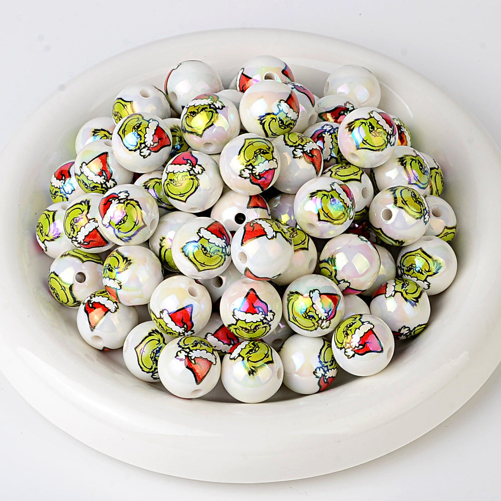 16MM Christmas Green Monster Acrylic Beads - 20mm AB Pearl Round Bubblegum Beads for DIY Beadable Pens, Keychains & Jewelry