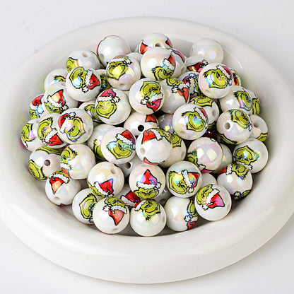 16MM Christmas Green Monster Acrylic Beads - 20mm AB Pearl Round Bubblegum Beads for DIY Beadable Pens, Keychains & Jewelry