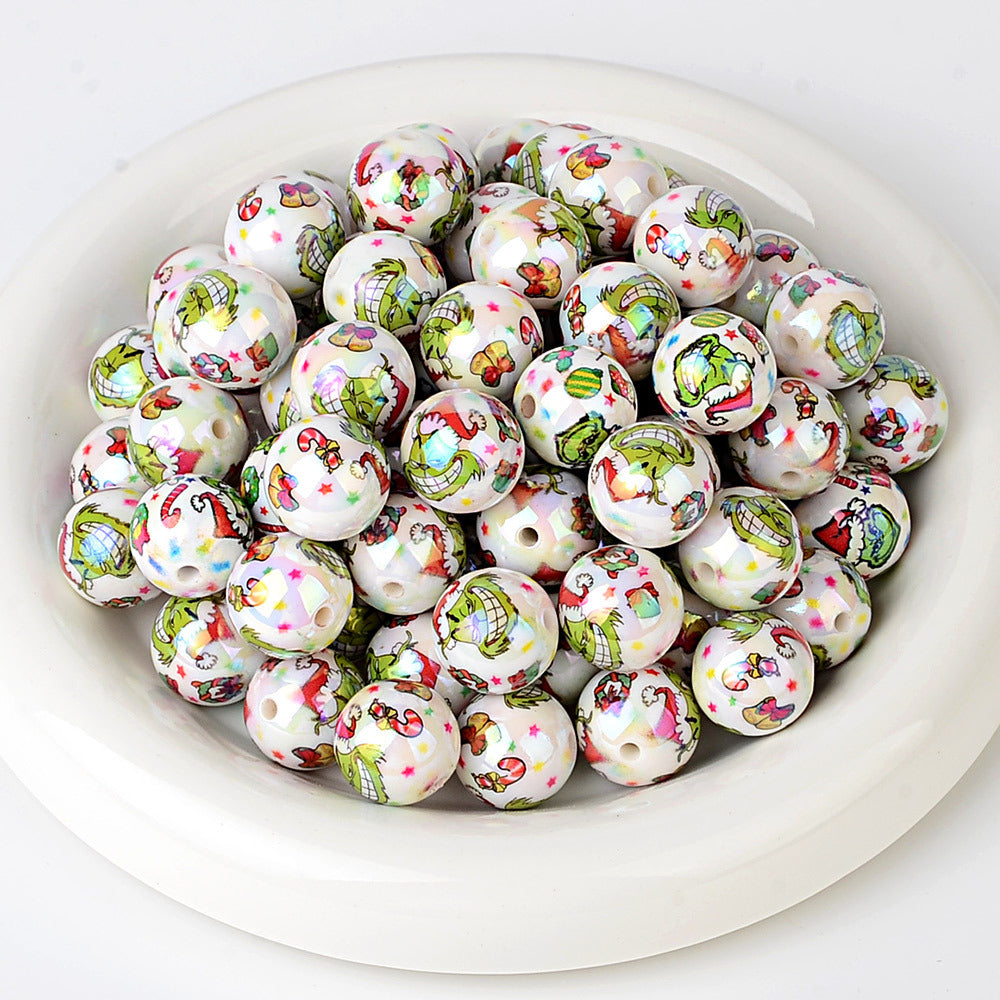 16MM Christmas Green Monster Acrylic Beads - 20mm AB Pearl Round Bubblegum Beads for DIY Beadable Pens, Keychains & Jewelry