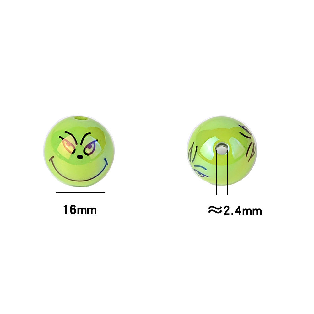 16MM Christmas Green Monster Acrylic Beads - 20mm AB Pearl Round Bubblegum Beads for DIY Beadable Pens, Keychains & Jewelry