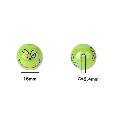 16MM Christmas Green Monster Acrylic Beads - 20mm AB Pearl Round Bubblegum Beads for DIY Beadable Pens, Keychains & Jewelry