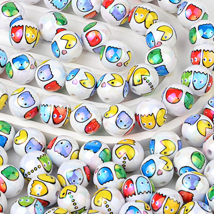 16mm Retro Arcade Game Printed Pearl Round Beads Bulk – AB Pearl Pac-Dots & Ghosts Bubblegum Beads for Beadable Pens & DIY Crafts