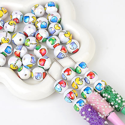 16mm Retro Arcade Game Printed Pearl Round Beads Bulk – AB Pearl Pac-Dots & Ghosts Bubblegum Beads for Beadable Pens & DIY Crafts