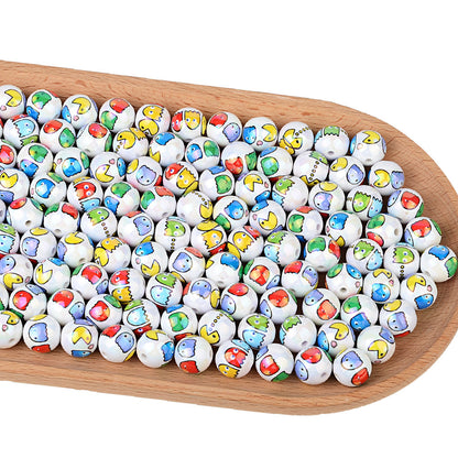 16mm Retro Arcade Game Printed Pearl Round Beads Bulk – AB Pearl Pac-Dots & Ghosts Bubblegum Beads for Beadable Pens & DIY Crafts
