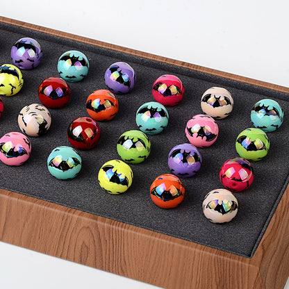 16mm Iridescent Halloween Flying Bat Printed Round Beads Bulk – AB Pearl Spooky Bat Bubblegum Beads for Beadable Pens & DIY Crafts