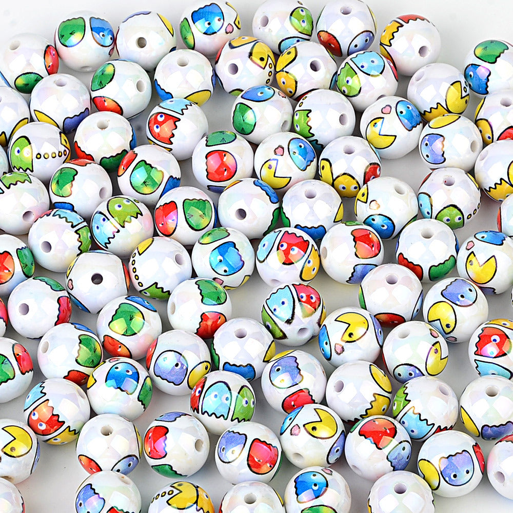 16mm Retro Arcade Game Printed Pearl Round Beads Bulk – AB Pearl Pac-Dots & Ghosts Bubblegum Beads for Beadable Pens & DIY Crafts