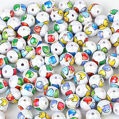16mm Retro Arcade Game Printed Pearl Round Beads Bulk – AB Pearl Pac-Dots & Ghosts Bubblegum Beads for Beadable Pens & DIY Crafts