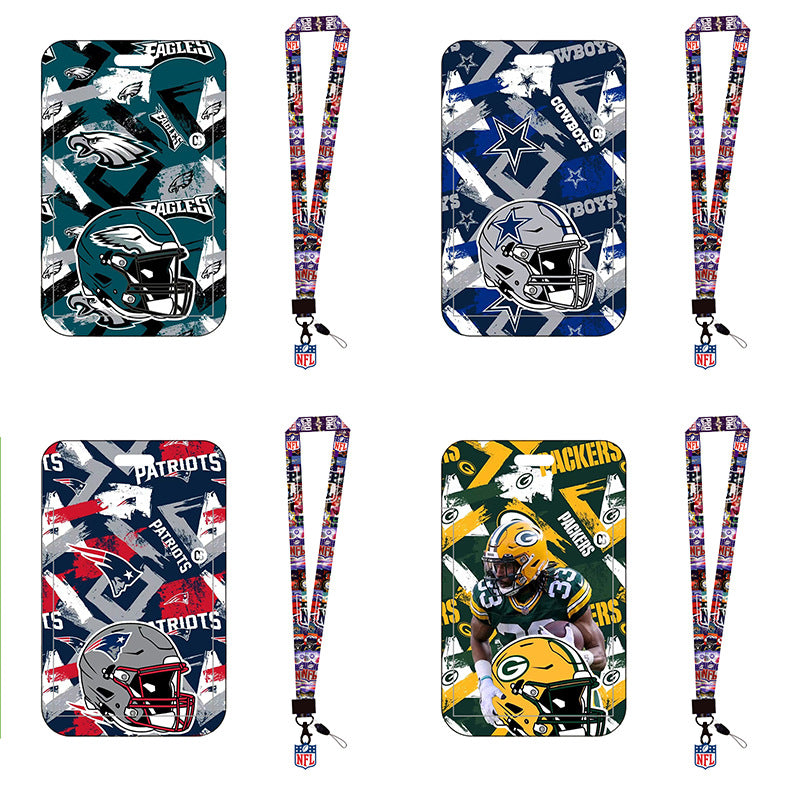 Complete 2-in-1 Set Football Team Lanyard with ID Badge Holder, Sliding Hard Case Card Sleeve with Detachable Neck Strap for Students, Nurses, Game Day Tailgates