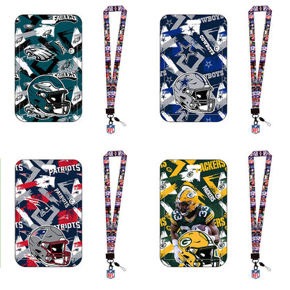 Complete 2-in-1 Set Football Team Lanyard with ID Badge Holder, Sliding Hard Case Card Sleeve with Detachable Neck Strap for Students, Nurses, Game Day Tailgates