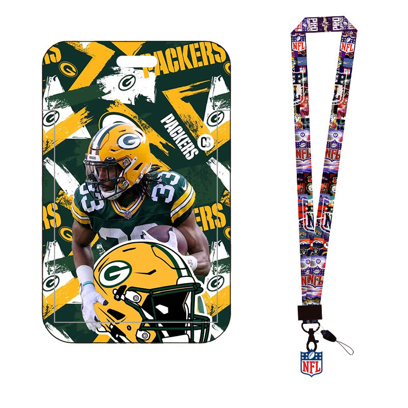 Complete 2-in-1 Set Football Team Lanyard with ID Badge Holder, Sliding Hard Case Card Sleeve with Detachable Neck Strap for Students, Nurses, Game Day Tailgates