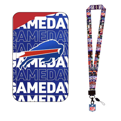 Complete 2-in-1 Set Football Team Lanyard with ID Badge Holder, Sliding Hard Case Card Sleeve with Detachable Neck Strap for Students, Nurses, Game Day Tailgates