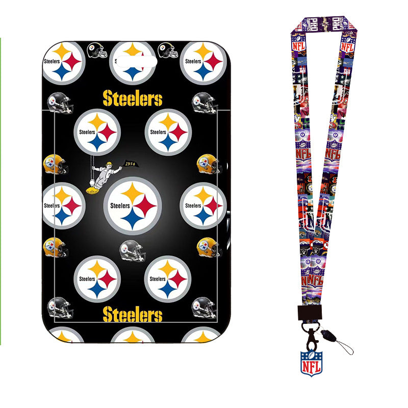 Complete 2-in-1 Set Football Team Lanyard with ID Badge Holder, Sliding Hard Case Card Sleeve with Detachable Neck Strap for Students, Nurses, Game Day Tailgates