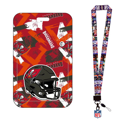 Complete 2-in-1 Set Football Team Lanyard with ID Badge Holder, Sliding Hard Case Card Sleeve with Detachable Neck Strap for Students, Nurses, Game Day Tailgates
